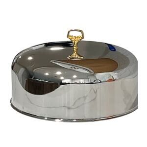 Vintage Stainless Steel Cake Cover Dome with Brass Handle Retro Kitchen